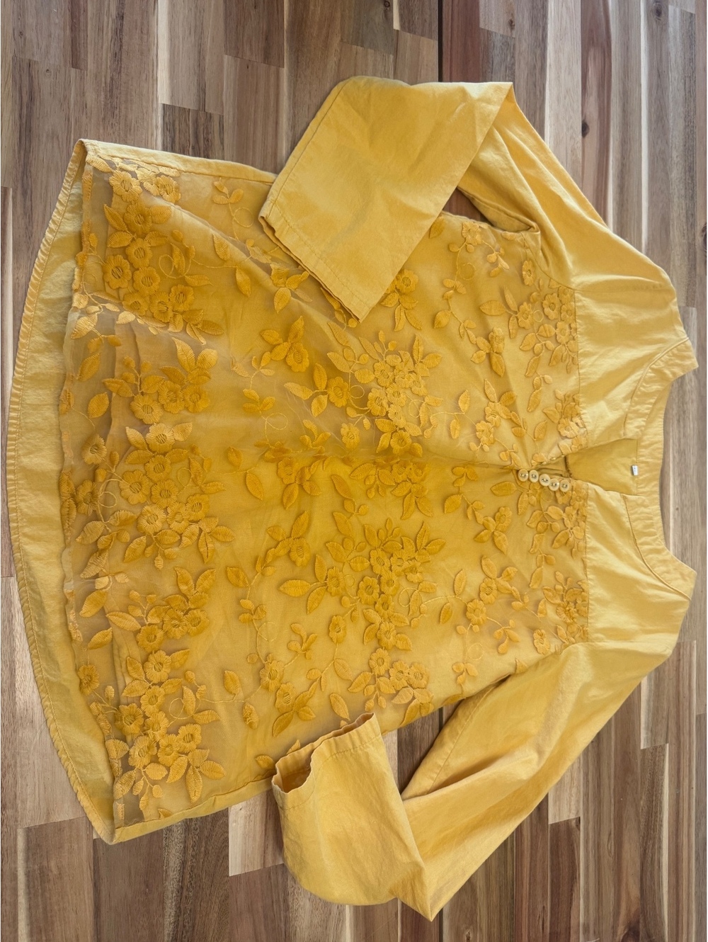 Yellow Floral Embroidered Rayon Blend Tunic Top Women’s M Cottagecore Fall fairy